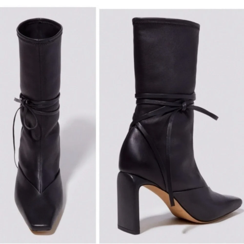 Jonathan Simkhai Tanner Leather Sock Pull On Ankle Tie Booties Boots ll size 38